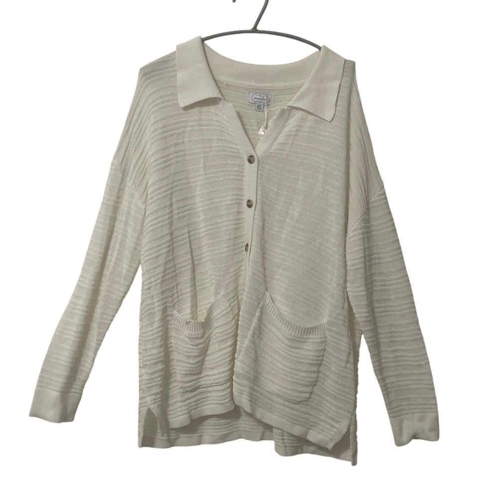Mud Pie Cain Cardigan Women's M/L White Knit Button Minimalist Preppy Twee‎